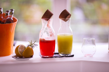 Two bottles with lemonade