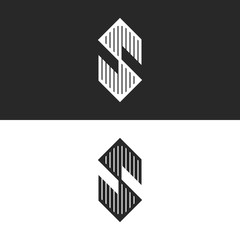 Hexagon shape letter S logo linear angular symbol, modern striped monogram identity emblem or vector initial icon