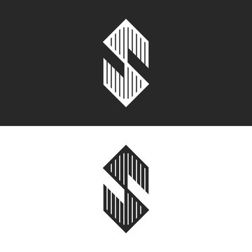 Hexagon shape letter S logo linear angular symbol, modern striped monogram identity emblem or vector initial icon