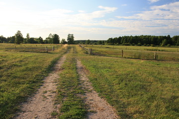 Fototapeta na wymiar Ścieżka, łąka, zagroda dla koni