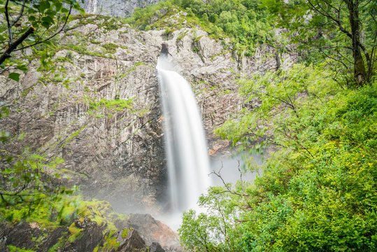 M&aring;nafossen waterfall in Rogaland, Norway