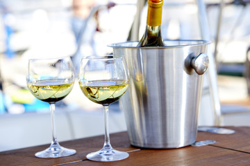 white wine on the yacht