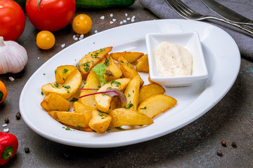 The potatoes wedges on the Board