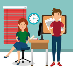 young couple in the workplace office