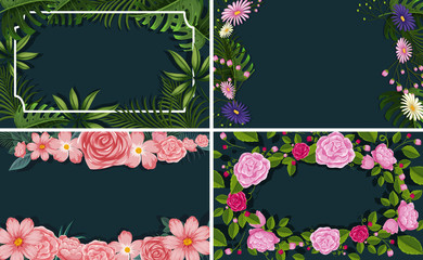 A Set of Flower Leaf Border