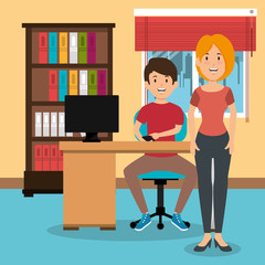 young couple in the workplace office