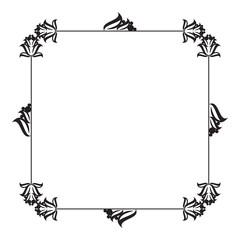 Obraz premium Black and white round frame with abstract flower silhouettes. 