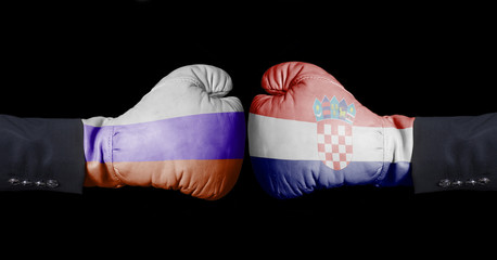 Boxing gloves with Russian and Croatia flag. Russia versus Croatia concept.