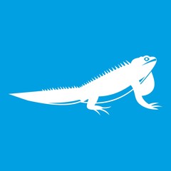 Iguana icon white isolated on blue background vector illustration