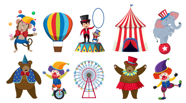 Set of various circus characters