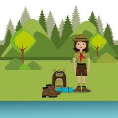young woman scout in the camping zone scene