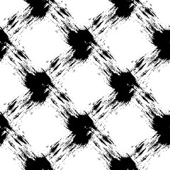 Vector seamless pattern with brush stripes plaid. Black color on white background. Hand painted grange texture. Ink geometric diagonal elements. Fashion modern style. Repeat fabric print for cloth