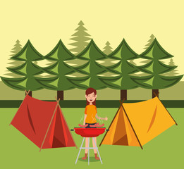 young woman scout in the camping zone scene