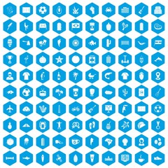 Fototapeta na wymiar 100 South America icons set in blue hexagon isolated vector illustration