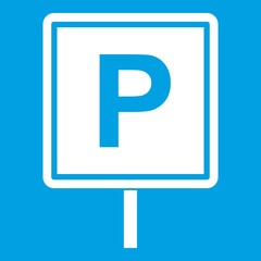 Parking sign icon white isolated on blue background vector illustration