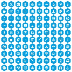 Fototapeta na wymiar 100 space icons set in blue hexagon isolated vector illustration