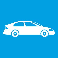 Car icon white isolated on blue background vector illustration
