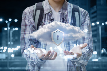 Protected data cloud in hands .