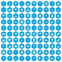 Fototapeta na wymiar 100 street food icons set in blue hexagon isolated vector illustration