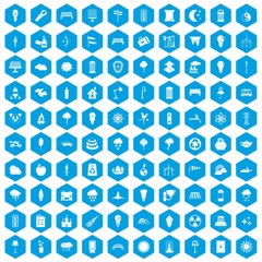 Fototapeta na wymiar 100 street lighting icons set in blue hexagon isolated vector illustration