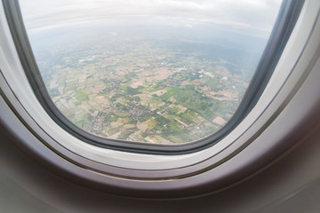 Aerial View Of North Thailand Area As Seen From The Airplane On Sunny Day.