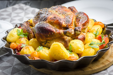 roast chicken with potatoes