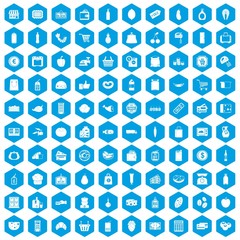 Fototapeta na wymiar 100 supermarket icons set in blue hexagon isolated vector illustration