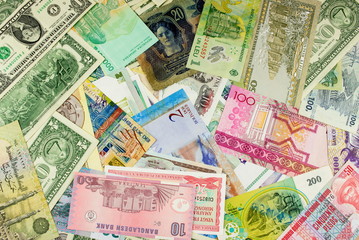 Fototapeta na wymiar Different world banknotes. Background for business and finance. Money concept