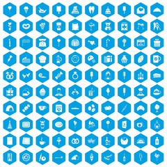 Fototapeta na wymiar 100 sweets icons set in blue hexagon isolated vector illustration