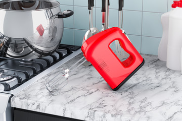 Kitchen mixer on the kitchen table. 3D rendering