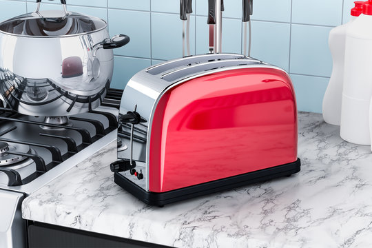 Toaster on the kitchen table. 3D rendering
