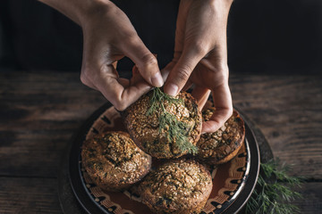 Corn muffins bread with leaf of chard