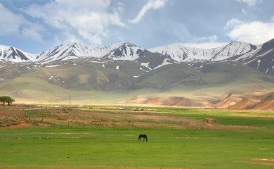 The route of  beautiful scenic from Bishkek  to Naryn with the Tian Shan mountains of Kyrgyzstan