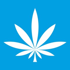 Cannabis leaf icon white isolated on blue background vector illustration