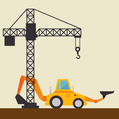 Obraz na płótnie Canvas excavator machine with under construction icon