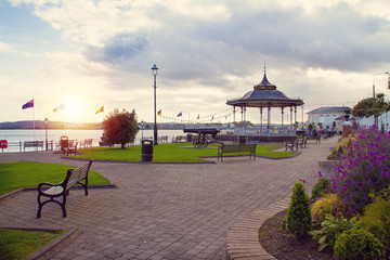 Fototapeta premium Kennedy park in tourist seaport town Cobh on the south coast of County Cork, Ireland. Lightly toned