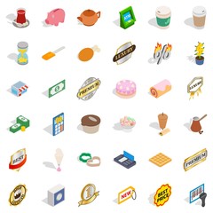 Hot drink icons set. Isometric style of 36 hot drink vector icons for web isolated on white background