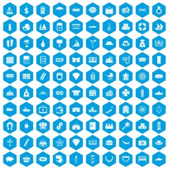 Fototapeta na wymiar 100 wealth icons set in blue hexagon isolated vector illustration