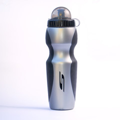 Colored bicycle water bottle isolated on white background