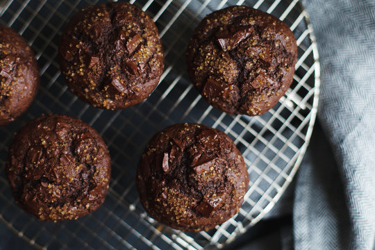 Chocolate Muffins On Baking Rack