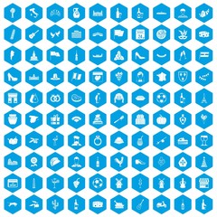 Fototapeta na wymiar 100 wine icons set in blue hexagon isolated vector illustration