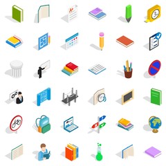 College and school icons set. Isometric style of 36 college and school vector icons for web isolated on white background