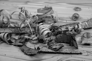 Wooden shavings on a wooden table