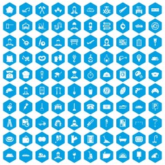 Fototapeta na wymiar 100 working professions icons set in blue hexagon isolated vector illustration