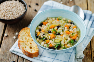 Barley white and balck beans vegetable soup