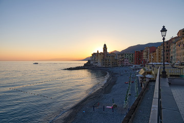 Fototapeta na wymiar Camogli, sunset on the sea - Liguria - Italy