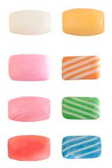 Pieces of multicoloured soap isolated on white background