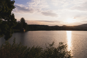 Beautiful calm lake with sunset