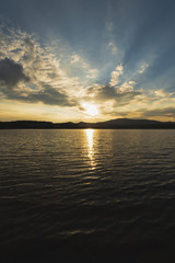 Beautiful calm lake with sunset