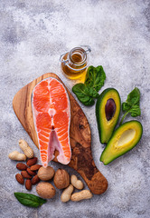Selection of healthy fat and omega 3 sources.